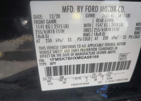2021 Ford Explorer from USA, damaged, VIN 1FMSK7BHXMGA68166